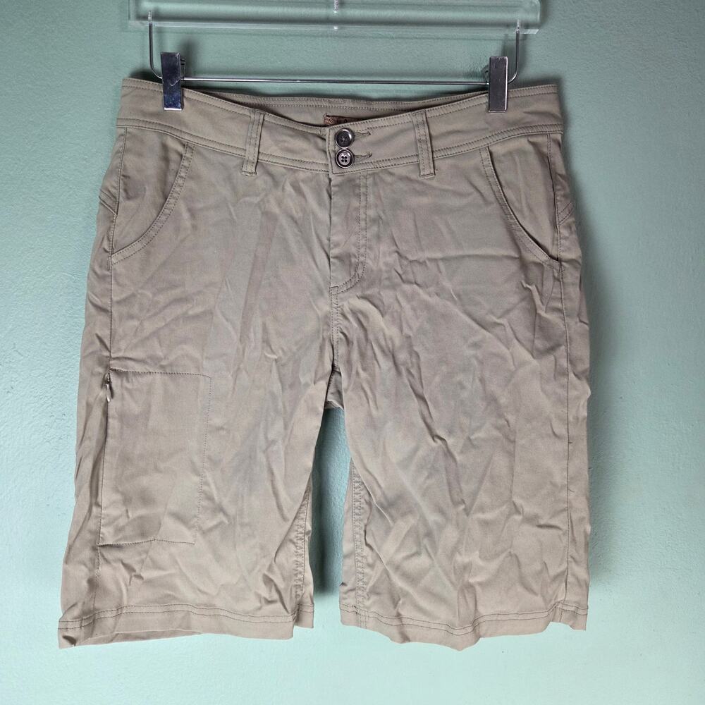 Prana Shorts Womens 10 Khaki Bermuda Halle Side Pocket 11" Inseam Hiking Stretch